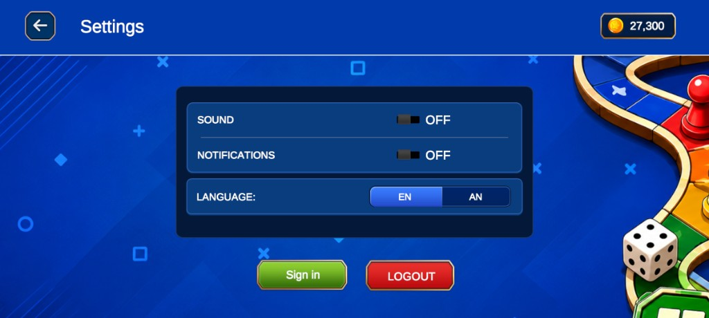 Sadoh! settings and game options screen